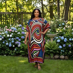 Gypsie Blu Women Caftan Dress Plus Size Polyester Mumu Maxi Cover Up Dresses